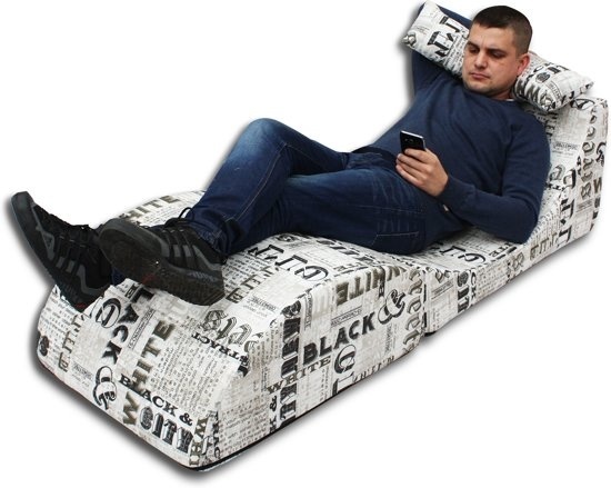 Relax stoel zitzak Gazelle Wit/Zwart 150x60x40cm Katoen