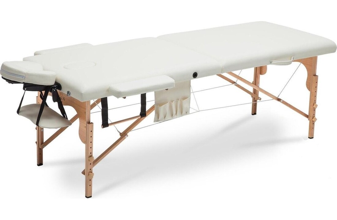 Massagetafel opklapbaar: Houten XXL 223x70cm Crème ECO-leer