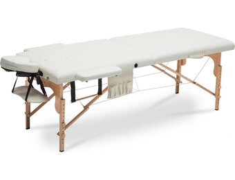 Massagetafel opklapbaar: Houten XXL 223x70cm Crème ECO-leer