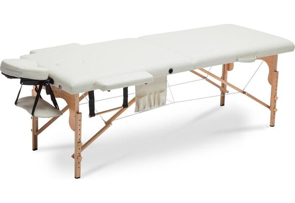 Massagetafel opklapbaar: Houten XXL 223x70cm Crème ECO-leer