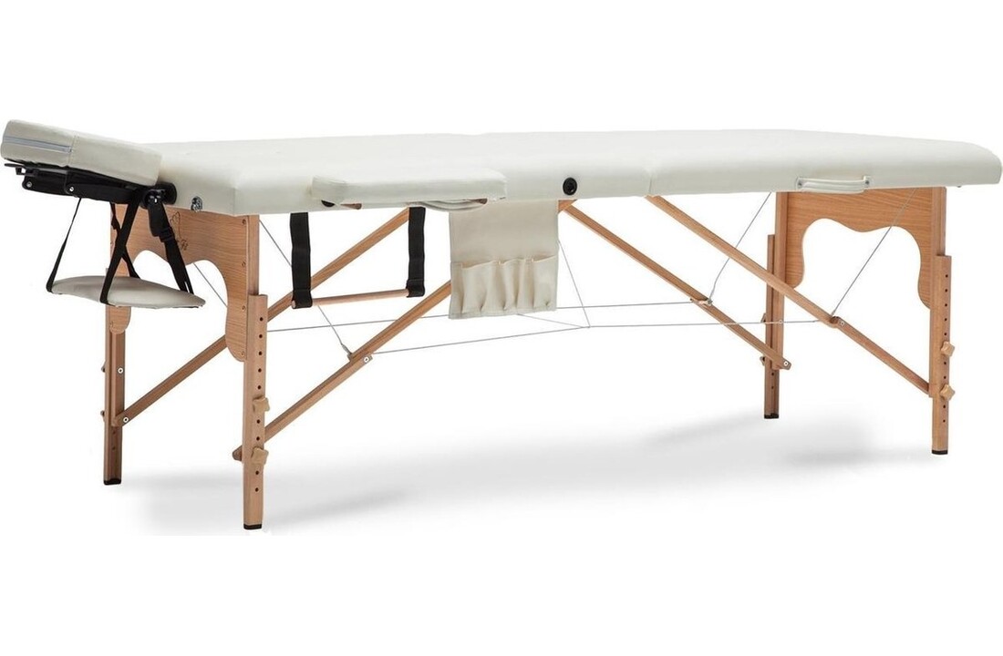 Massagetafel opklapbaar: Houten XXL 223x70cm Crème ECO-leer