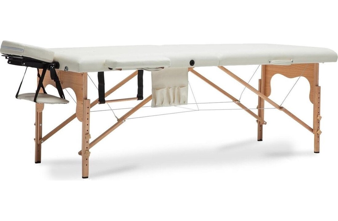 Houten massagetafel verstelbaar - XXL, Crème, 223cm lang, Hoogte verstelbaar