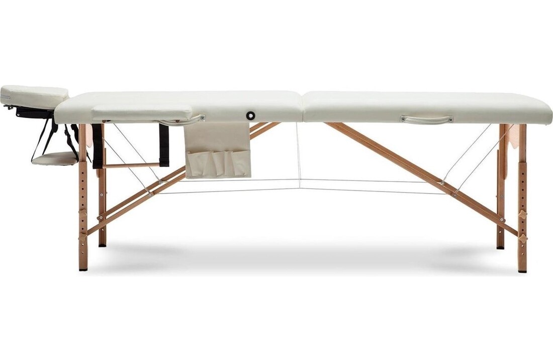 Houten massagetafel verstelbaar - XXL, Crème, 223cm lang, Hoogte verstelbaar