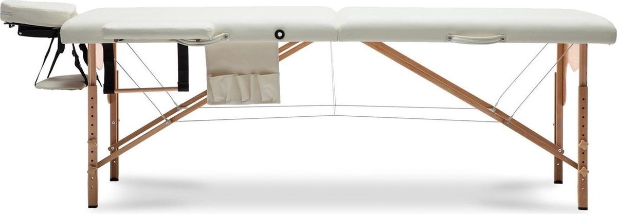 Houten massagetafel verstelbaar - XXL, Crème, 223cm lang, Hoogte verstelbaar