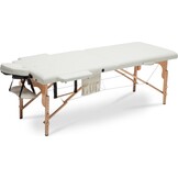 Massagetafel kunstleer creme - Houten XXL, 223 cm, verstelbaar, ECO-leer