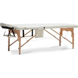 Massagetafel kunstleer creme - Houten XXL, 223 cm, verstelbaar, ECO-leer