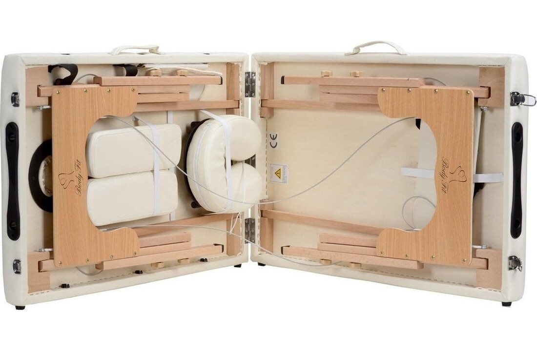 Massagetafel kunstleer creme - Houten XXL, 223 cm, verstelbaar, ECO-leer