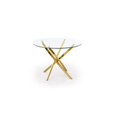 Glazen eettafel rond - 100 cm - goud metaal - 4 personen