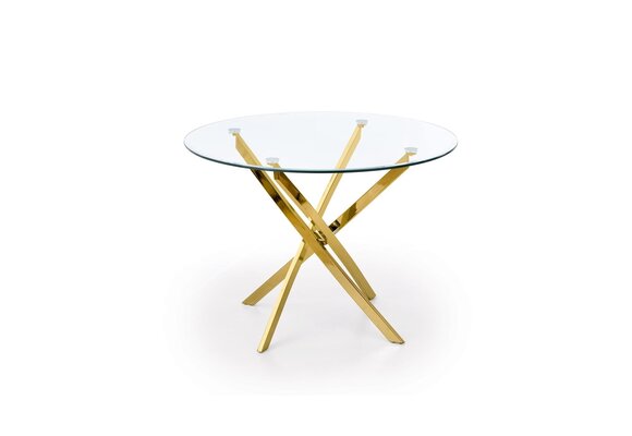 Glazen eettafel rond - 100 cm - goud metaal - 4 personen