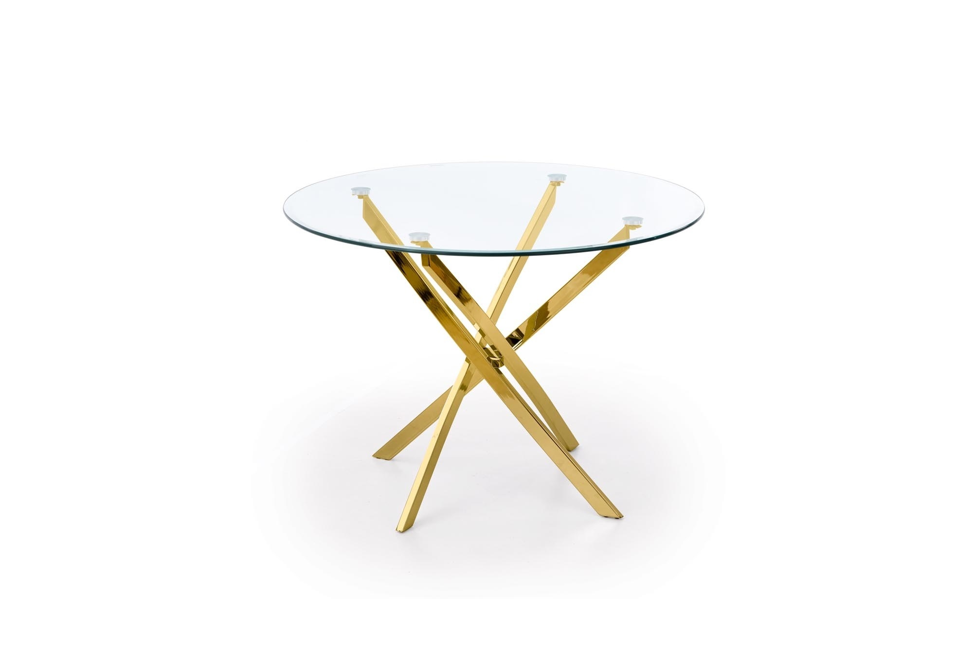 Glazen eettafel rond - 100 cm - goud metaal - 4 personen