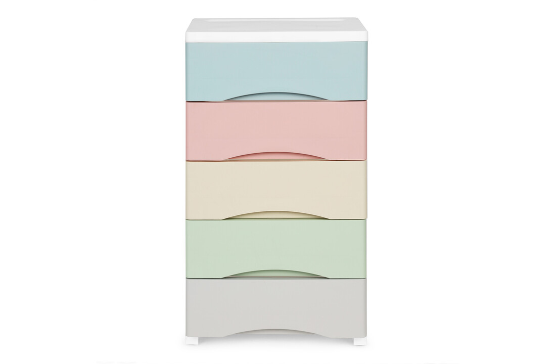 Opbergkast pastel - 5 lades, kunststof, 75x27x39cm, wit frame