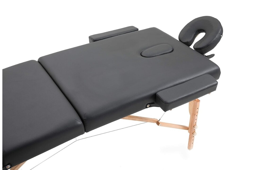 Inklapbare massagetafel - Zwart, 185x70cm, Hout, 3 secties