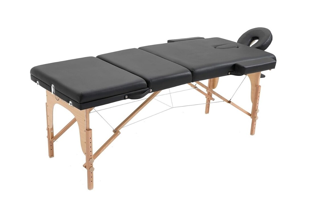 Inklapbare massagetafel - Zwart, 185x70cm, Hout, 3 secties
