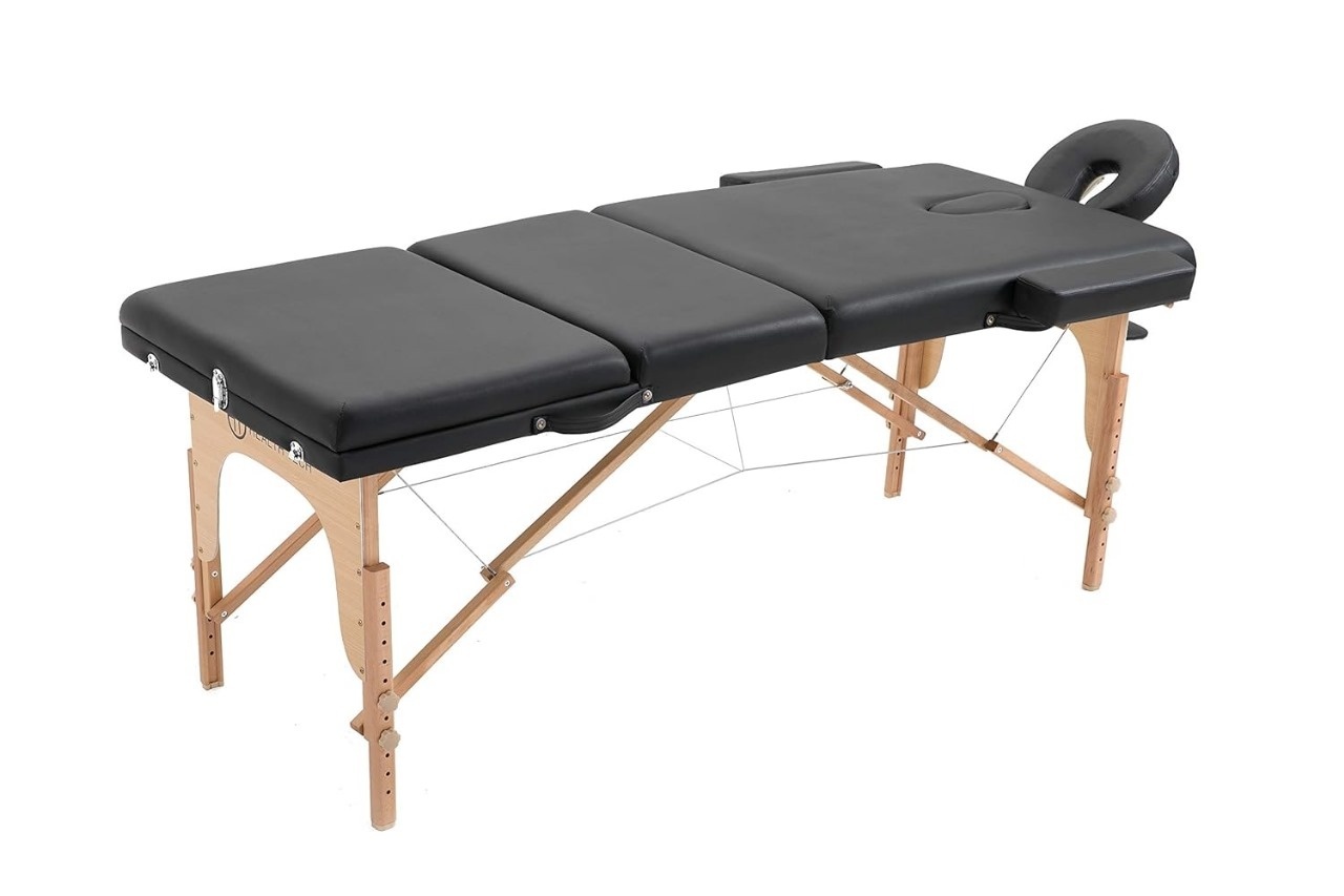 Inklapbare massagetafel - Zwart, 185x70cm, Hout, 3 secties