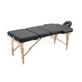Massagetafel hout zwart – 185x70cm, 3 secties, inklapbaar