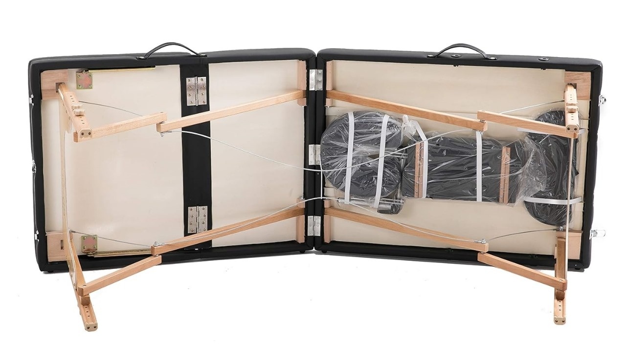 Draagbare massagetafel - 185x70cm Zwart Houten Frame