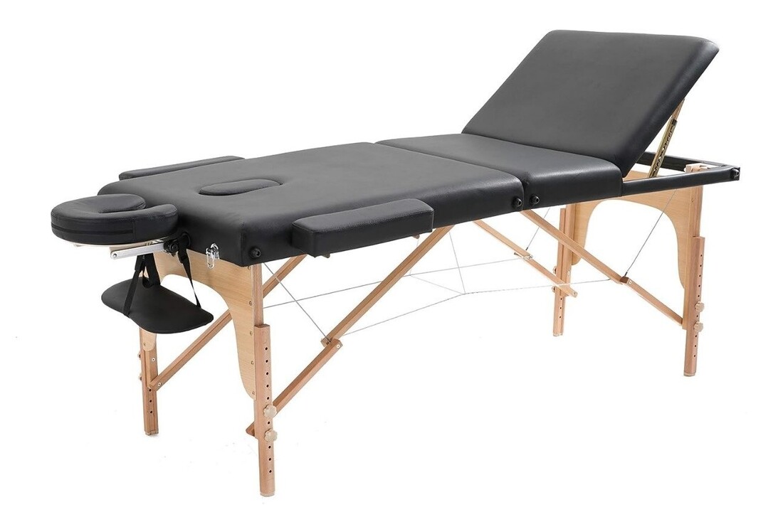 Draagbare massagetafel - 185x70cm Zwart Houten Frame