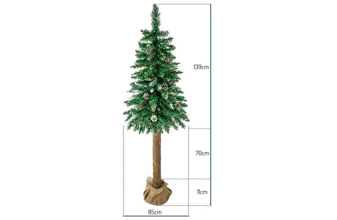 Kunstkerstboom 220cm - Realistisch met Houten Stam & Sneeuw - Groen