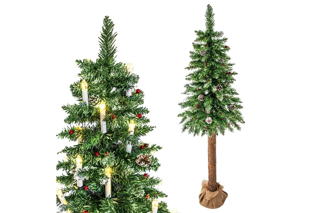 Kerstboom met sneeuw 220cm - Kunstboom met houten stam Groen