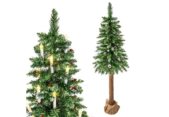 Kerstboom met sneeuw 220cm - Kunstboom met houten stam Groen