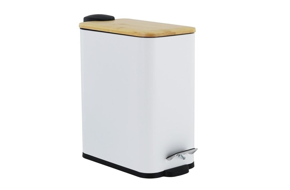 Pedaalemmer badkamer wit | 5L | Staal & Bamboe | Modern Mat