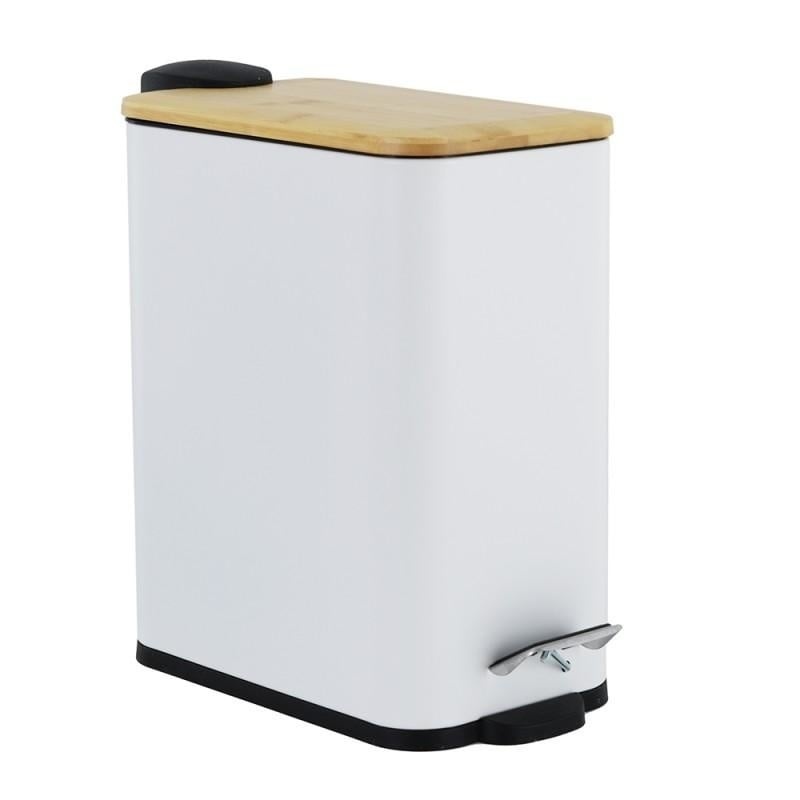 Pedaalemmer badkamer wit | 5L | Staal & Bamboe | Modern Mat