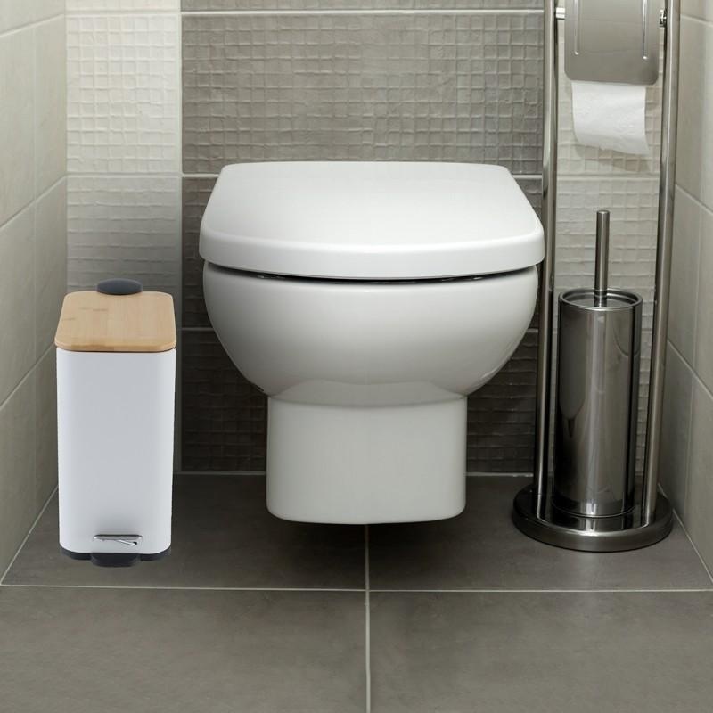 Pedaalemmer badkamer wit | 5L | Staal & Bamboe | Modern Mat