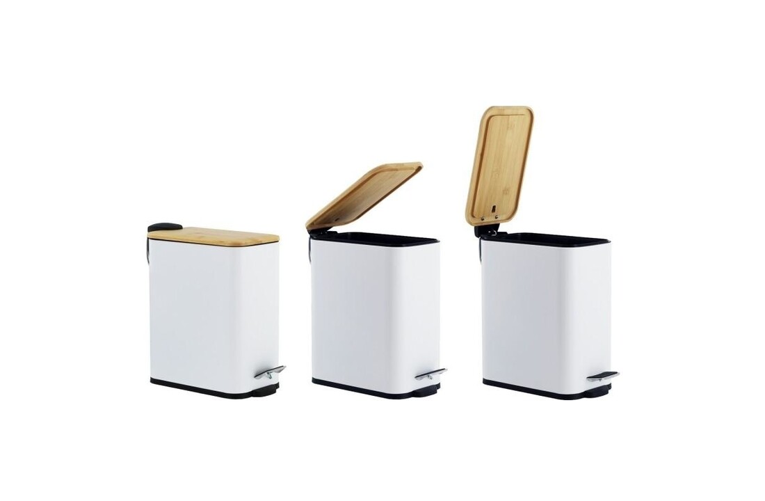Pedaalemmer badkamer wit | 5L | Staal & Bamboe | Modern Mat