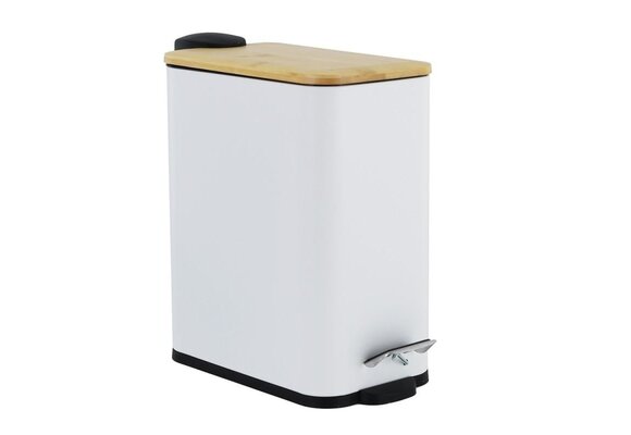 Kleine pedaalemmer 5 liter - Wit bamboe, metaal - 21x14x28 cm