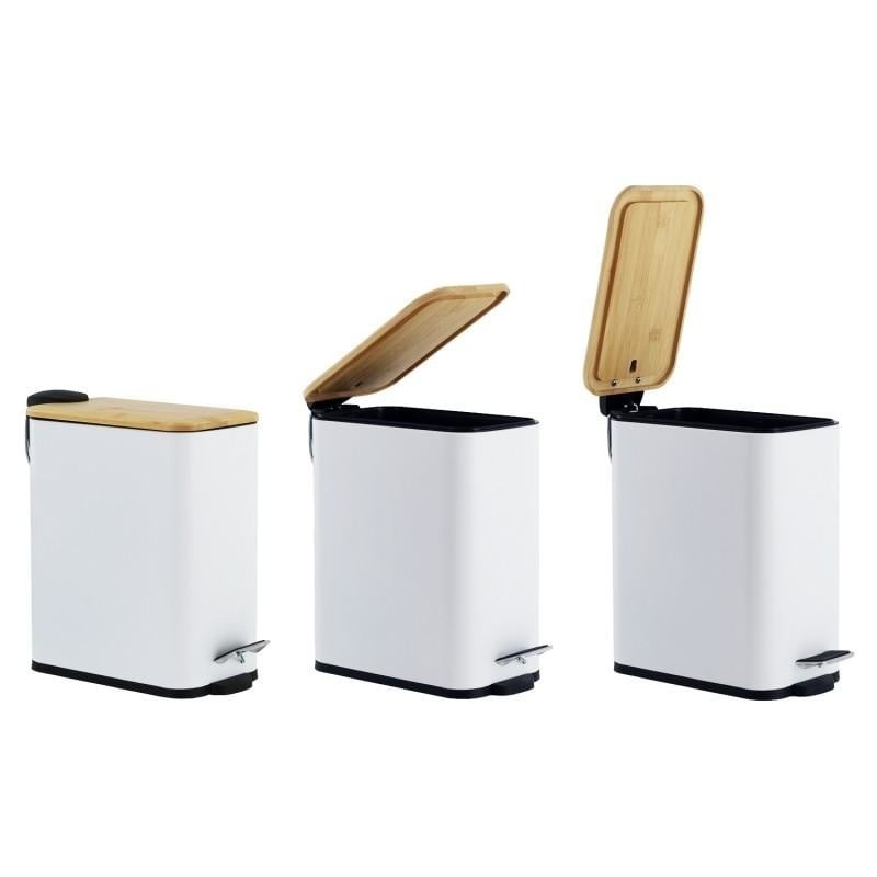 Kleine pedaalemmer 5 liter - Wit bamboe, metaal - 21x14x28 cm