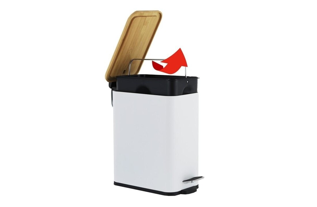 Kleine pedaalemmer 5 liter - Wit bamboe, metaal - 21x14x28 cm