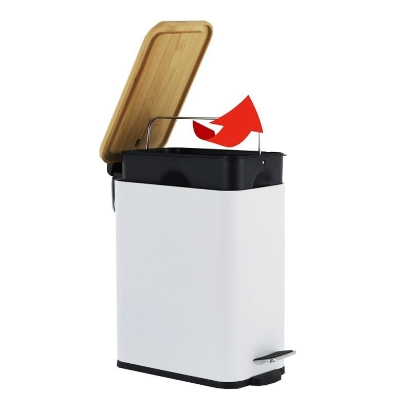 Kleine pedaalemmer 5 liter - Wit bamboe, metaal - 21x14x28 cm