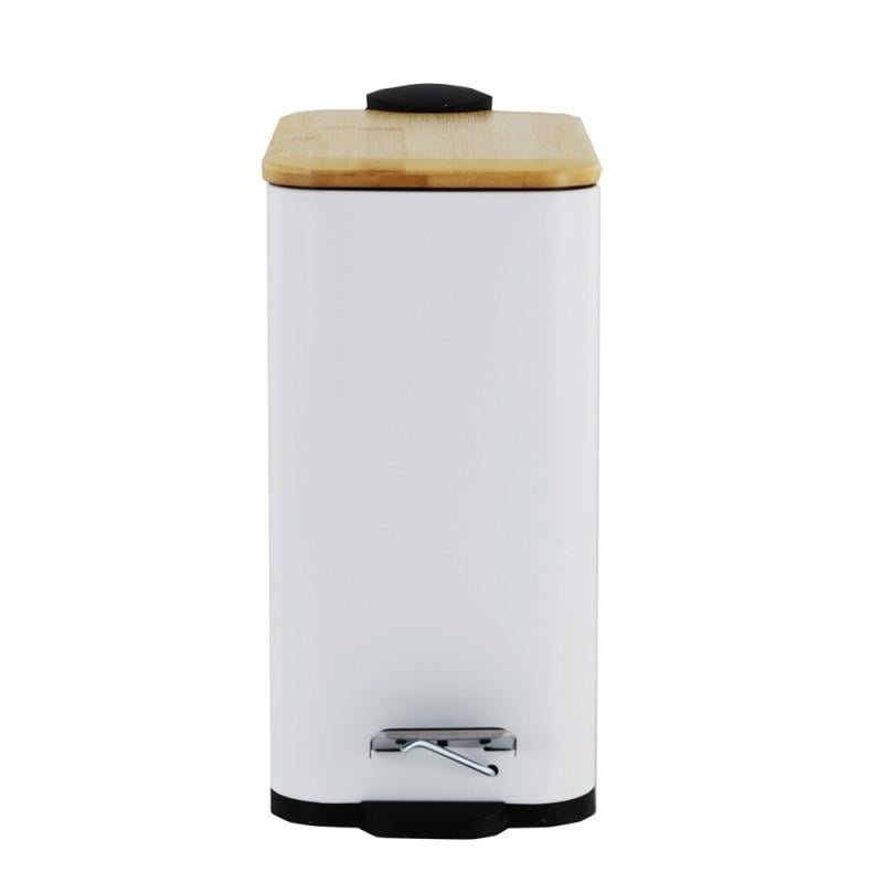 Kleine pedaalemmer 5 liter - Wit bamboe, metaal - 21x14x28 cm