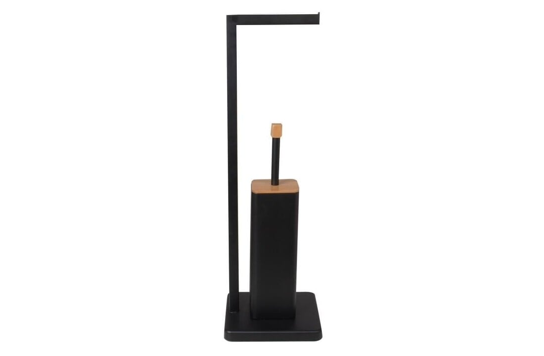 Staande wc rolhouder met borstel - Zwart Bamboe, 20x64cm
