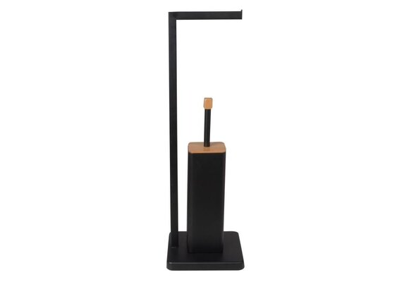 Staande wc rolhouder met borstel - Zwart Bamboe, 20x64cm