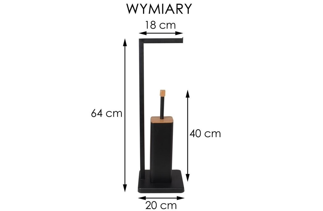 Staande wc rolhouder met borstel - Zwart Bamboe, 20x64cm