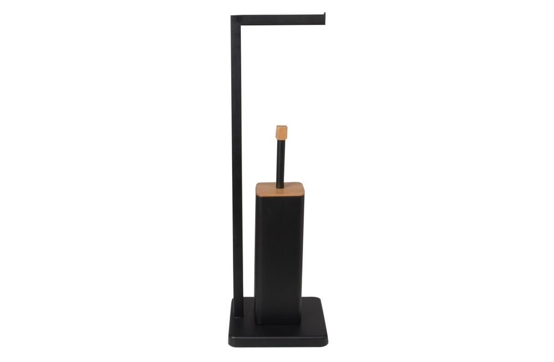 Zwarte toiletgarnituur metaal: staand met borstel, 20x64cm