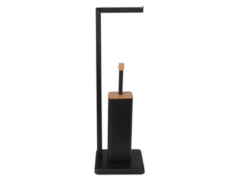 Zwarte toiletgarnituur metaal: staand met borstel, 20x64cm