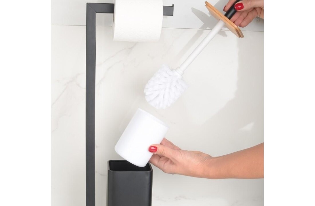 Zwarte toiletgarnituur metaal: staand met borstel, 20x64cm
