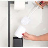 Zwarte toiletgarnituur metaal: staand met borstel, 20x64cm