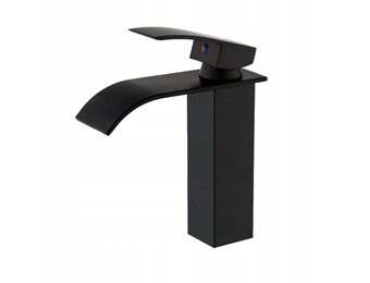 Waterval kraan badkamer mat zwart | Messing | 18 cm hoog