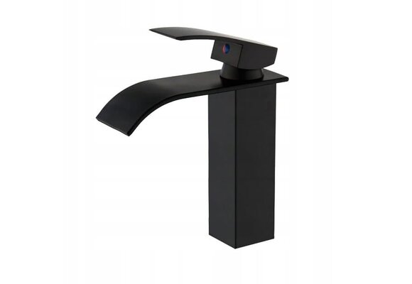 Waterval kraan badkamer mat zwart | Messing | 18 cm hoog