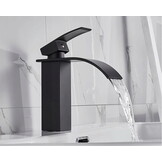 Waterval kraan badkamer mat zwart | Messing | 18 cm hoog
