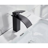 Waterval kraan badkamer mat zwart | Messing | 18 cm hoog