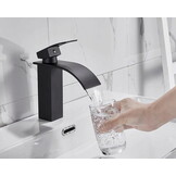 Waterval kraan badkamer mat zwart | Messing | 18 cm hoog