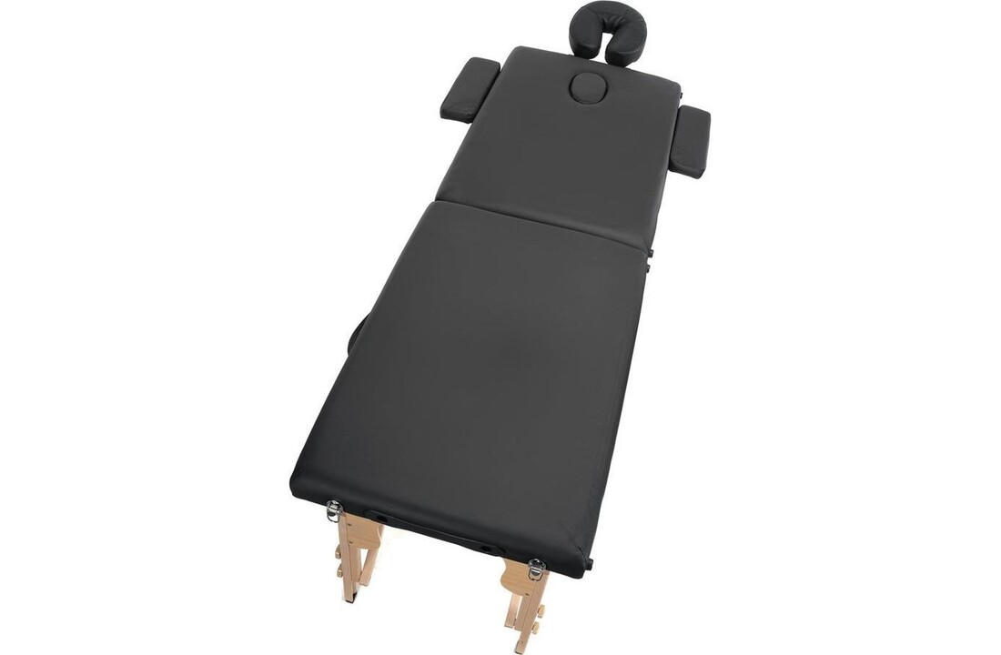 Massagetafel hout zwart - 2 segmenten, verstelbaar, ECO-leer, 216 cm