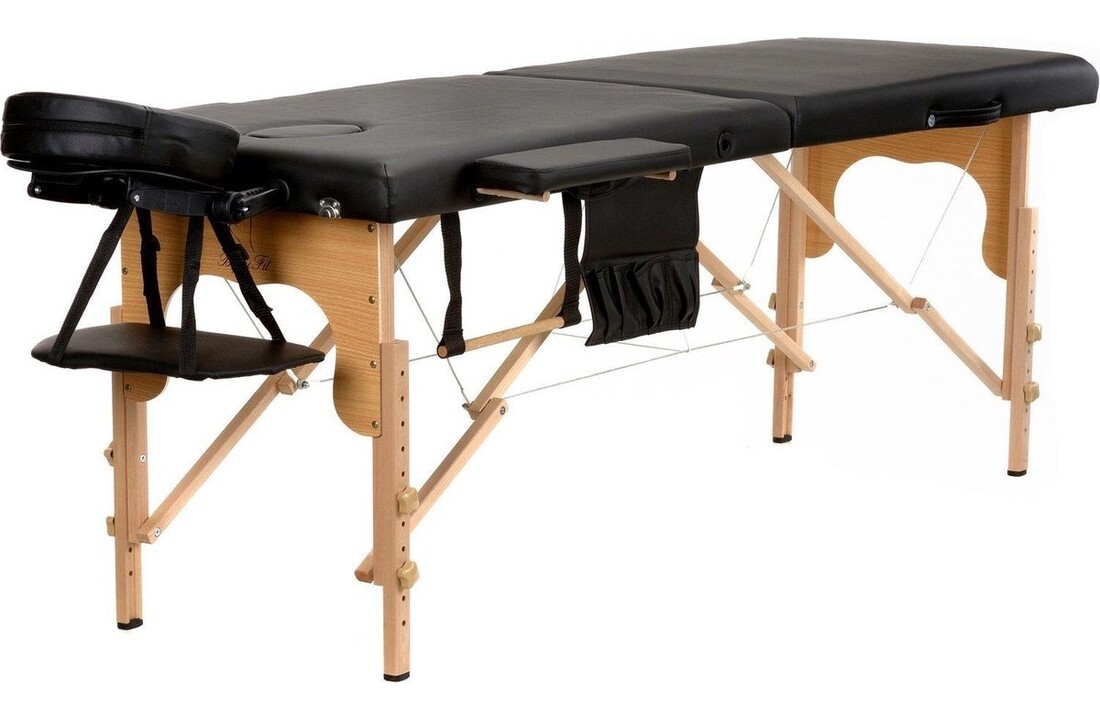 Verstelbare massagetafel zwart: Houten, 2-segmenten, 216cm, ECO-leer
