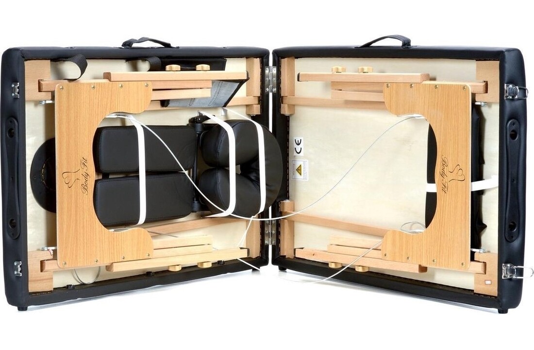 Verstelbare massagetafel zwart: Houten, 2-segmenten, 216cm, ECO-leer