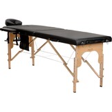 Verstelbare massagetafel zwart: Houten, 2-segmenten, 216cm, ECO-leer