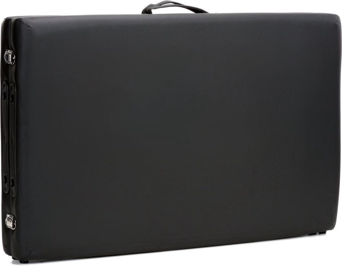 Verstelbare massagetafel zwart: Houten, 2-segmenten, 216cm, ECO-leer